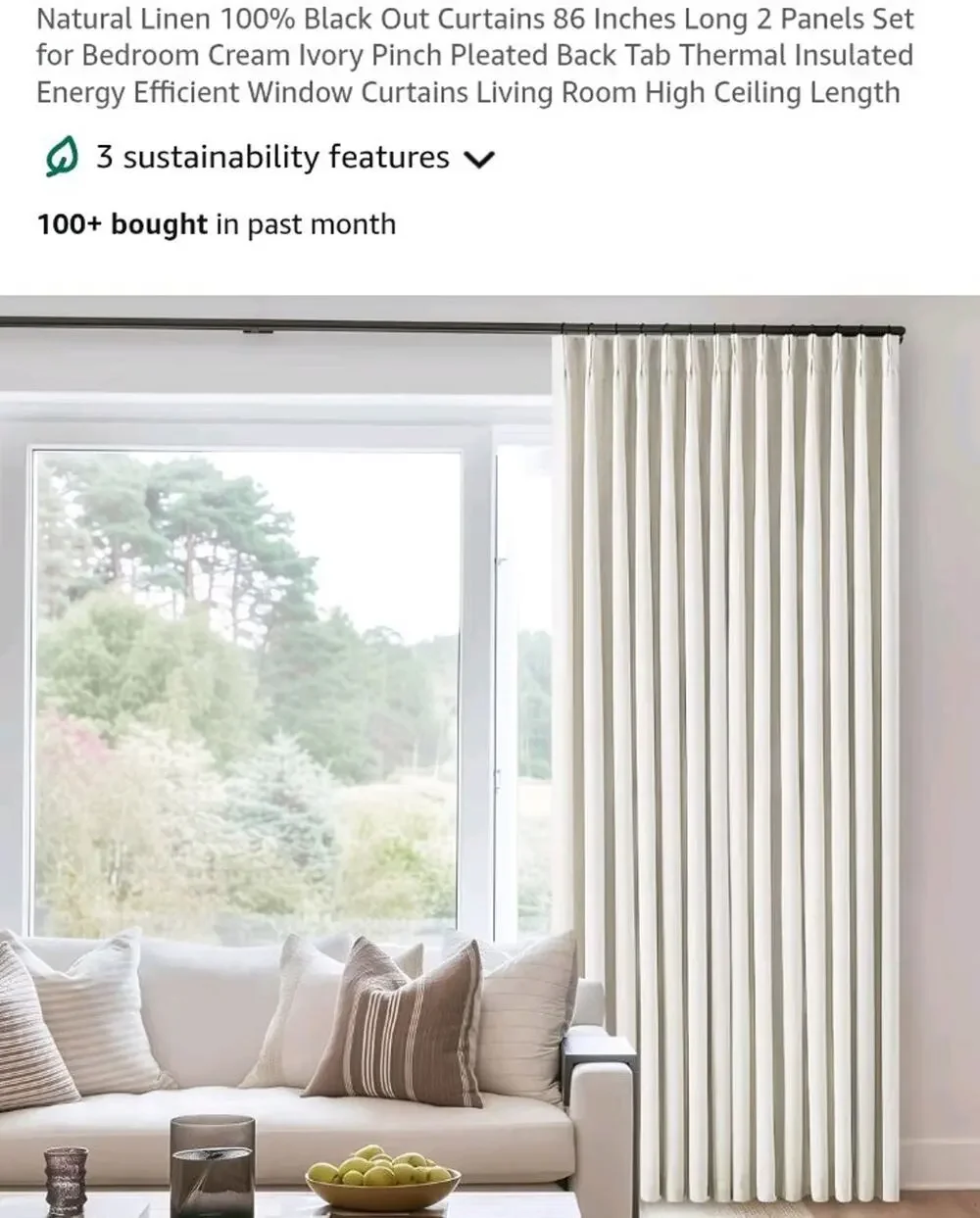 Natural Linen 100% Blackout Curtains 86 In Set Of 2